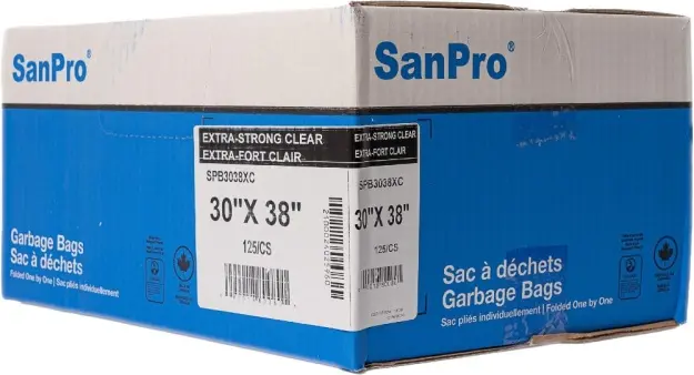 SanPro Sacs à déchets 30" X 38" extra-forts clairs 125/Cs