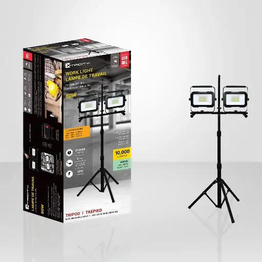 [XTRI-4-80167] Portable LED work light 10 000lm 2 heads with tripod